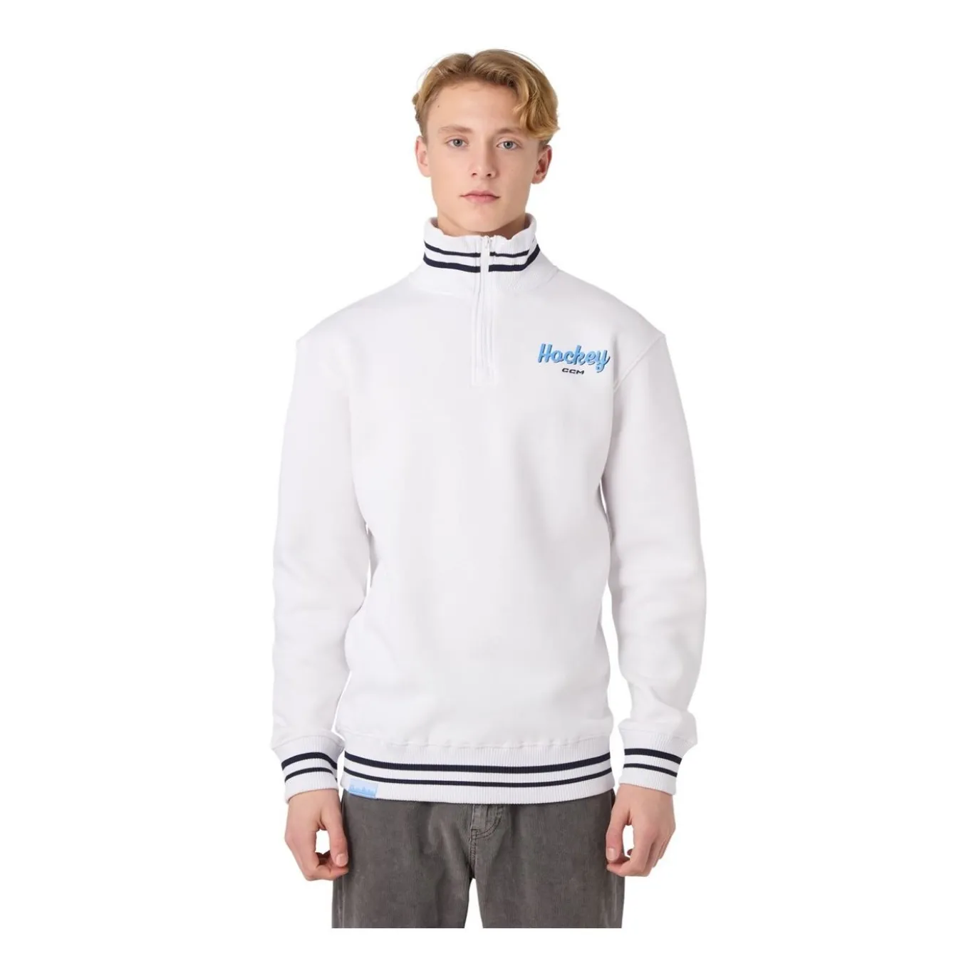 CCM Tröja Stripe Quarter Zip Sr White
